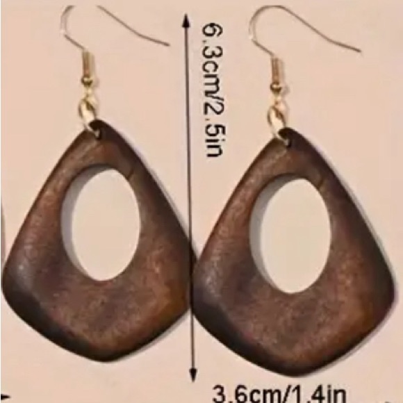 Brown Wooden Dangle Earrings - Picture 2 of 5